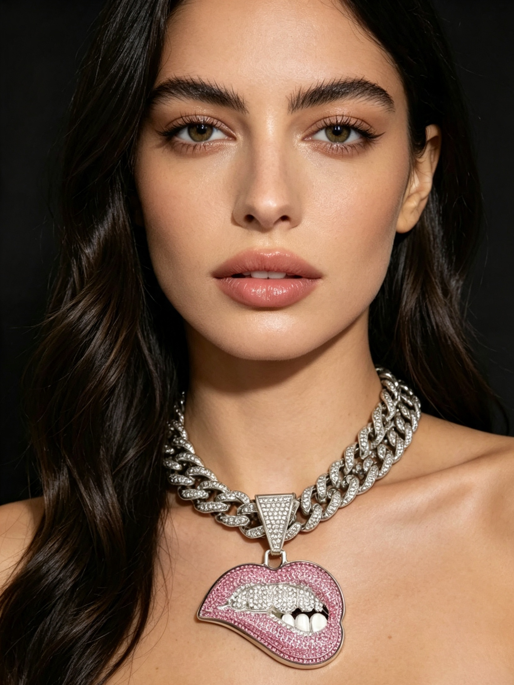 Rhinestone Cuban Link Chain - Lip Bite